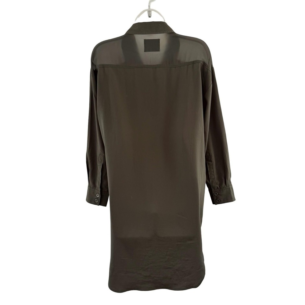 Gestuz Tunic Shirt Womens 34 US 2 Green Sheer Panel Button Utility Army Pockets - Picture 8 of 16